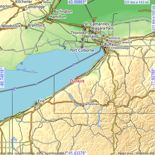 Topographic map of Dunkirk