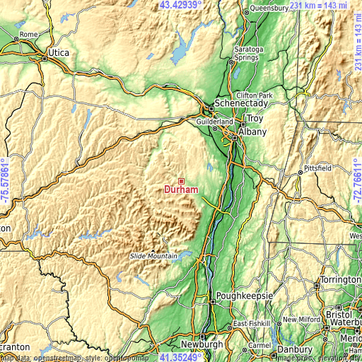 Topographic map of Durham