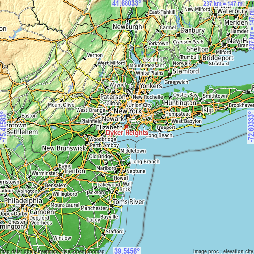 Topographic map of Dyker Heights