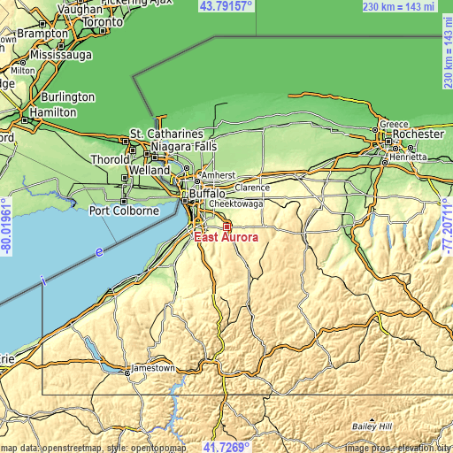 Topographic map of East Aurora