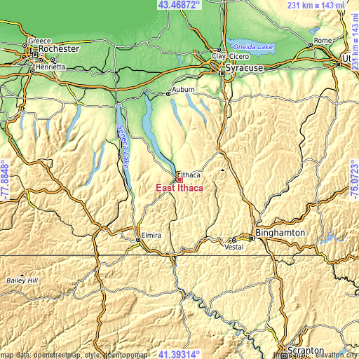 Topographic map of East Ithaca