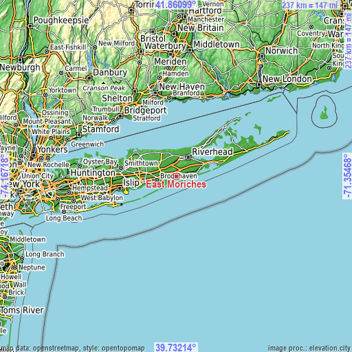 Topographic map of East Moriches