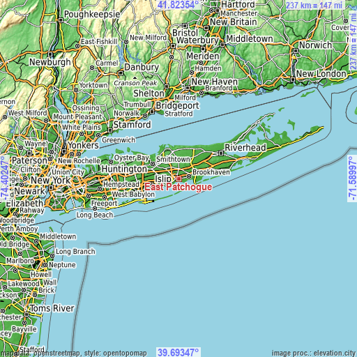 Topographic map of East Patchogue