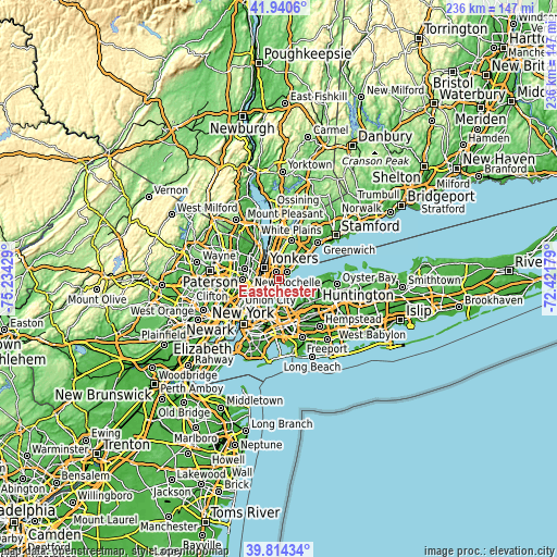 Topographic map of Eastchester