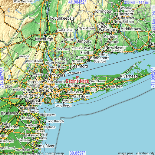 Topographic map of Eatons Neck