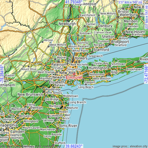 Topographic map of Elmhurst