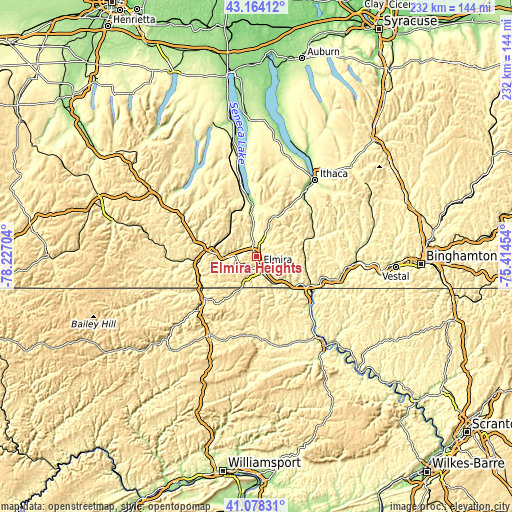 Topographic map of Elmira Heights