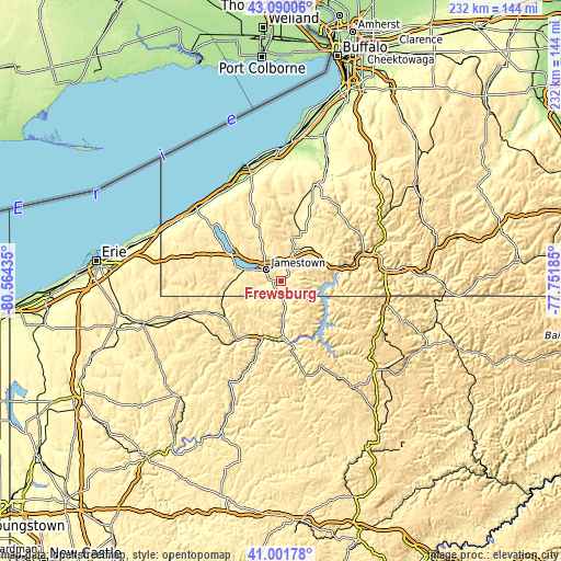 Topographic map of Frewsburg