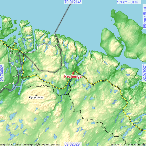 Topographic map of Pechenga