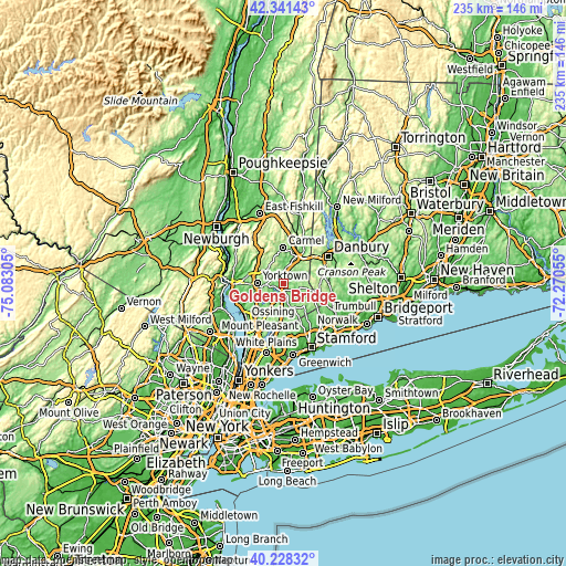 Topographic map of Goldens Bridge