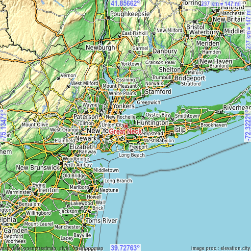 Topographic map of Great Neck