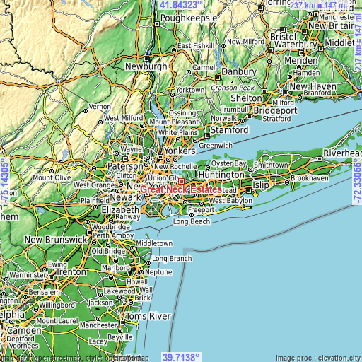 Topographic map of Great Neck Estates