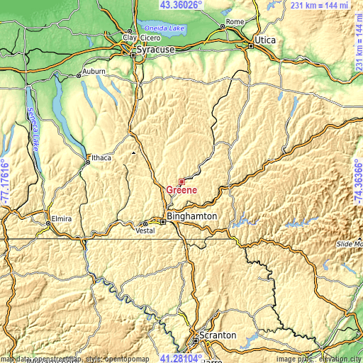 Topographic map of Greene