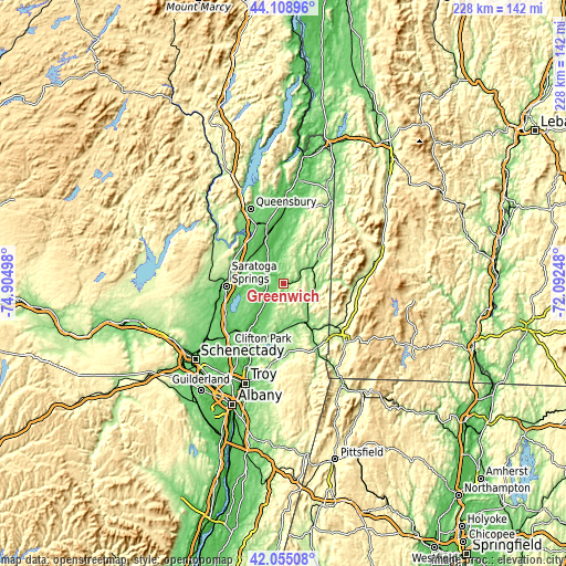 Topographic map of Greenwich