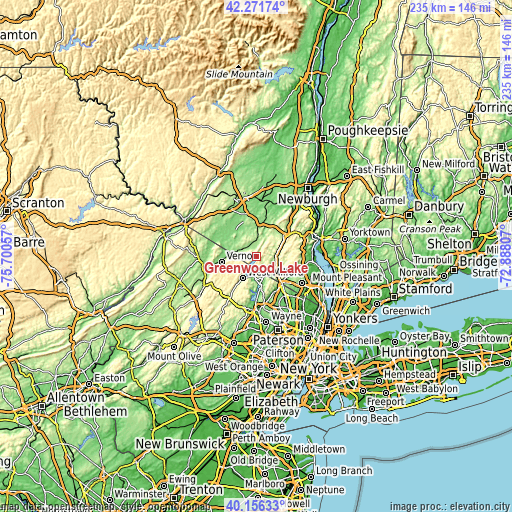 Topographic map of Greenwood Lake