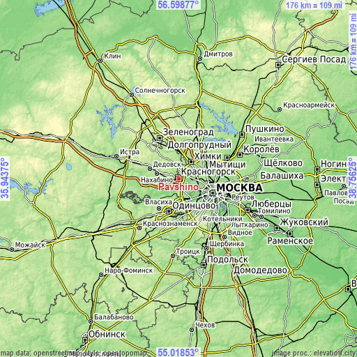 Topographic map of Pavshino