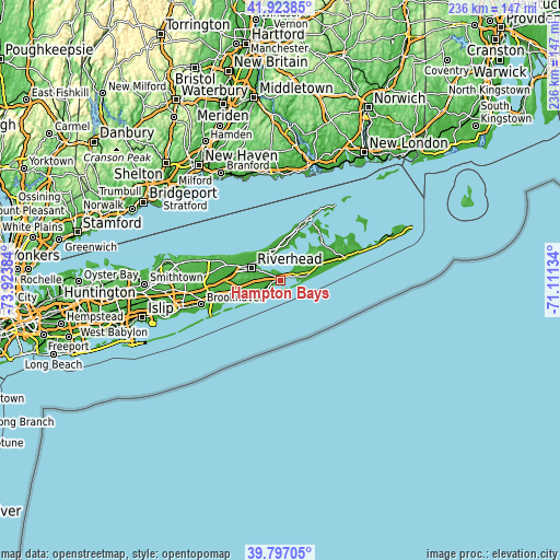 Topographic map of Hampton Bays