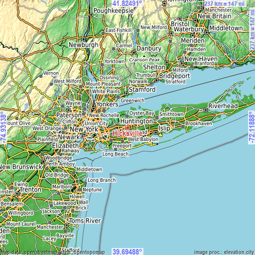 Topographic map of Hicksville