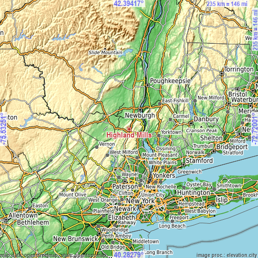 Topographic map of Highland Mills