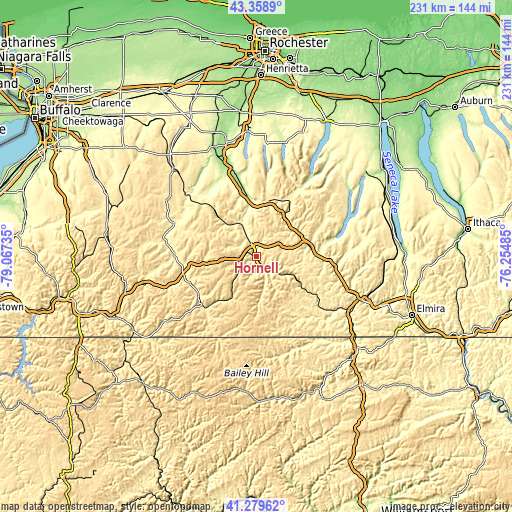 Topographic map of Hornell