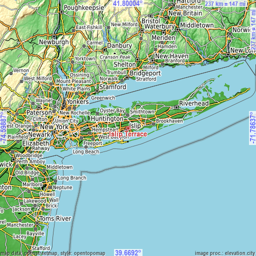 Topographic map of Islip Terrace