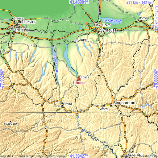 Topographic map of Ithaca