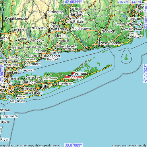 Topographic map of Jamesport