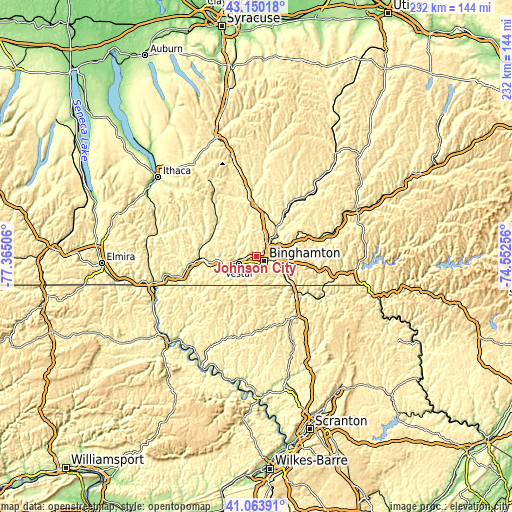 Topographic map of Johnson City