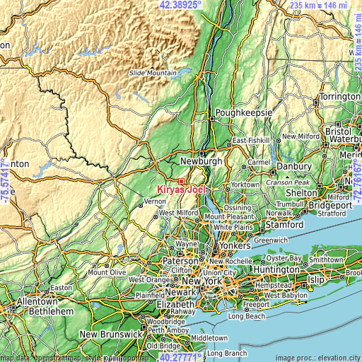 Topographic map of Kiryas Joel