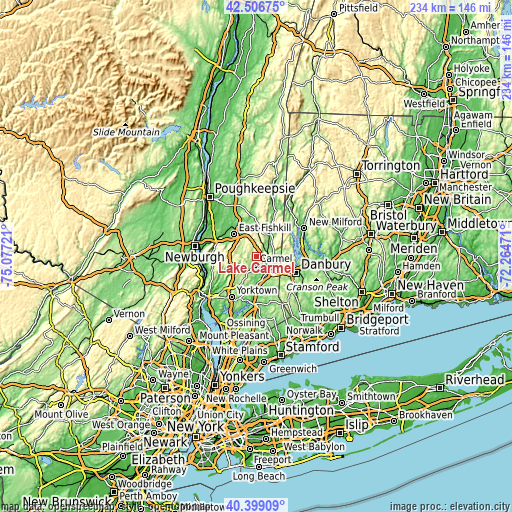 Topographic map of Lake Carmel