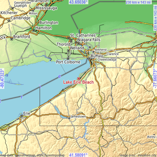 Topographic map of Lake Erie Beach