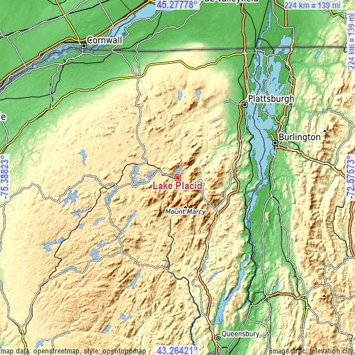 Topographic map of Lake Placid