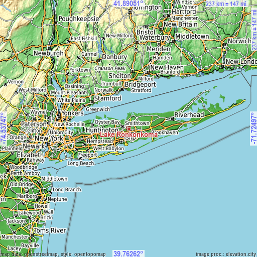 Topographic map of Lake Ronkonkoma