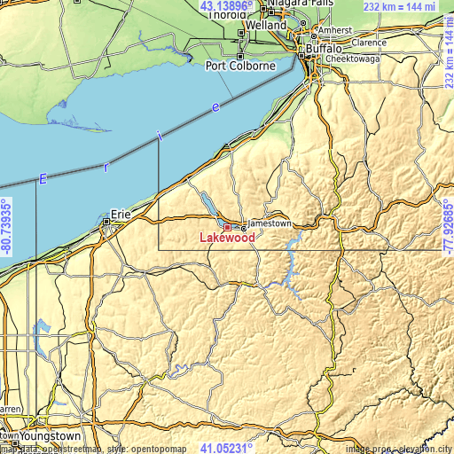 Topographic map of Lakewood