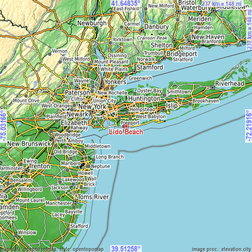 Topographic map of Lido Beach