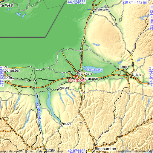 Topographic map of Liverpool