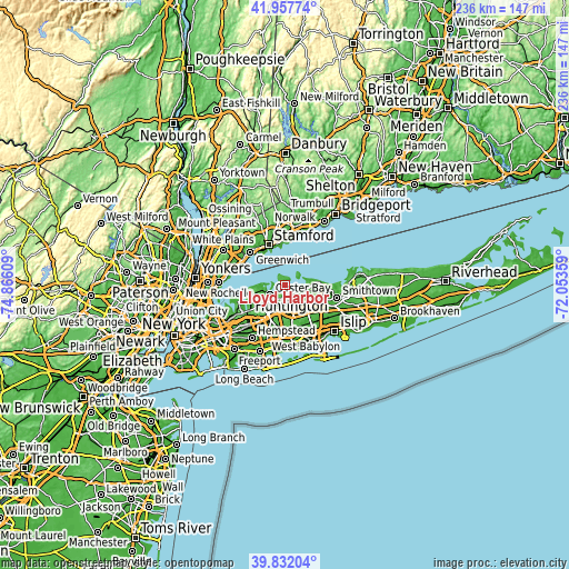 Topographic map of Lloyd Harbor