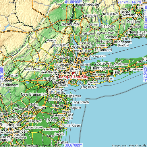 Topographic map of Long Island City