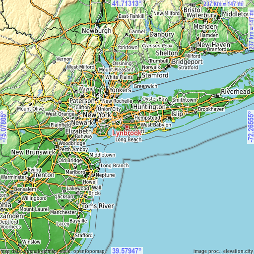 Topographic map of Lynbrook