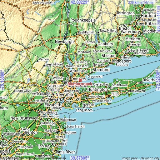 Topographic map of Mamaroneck