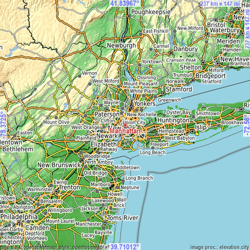Topographic map of Manhattan