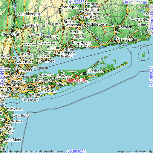 Topographic map of Manorville