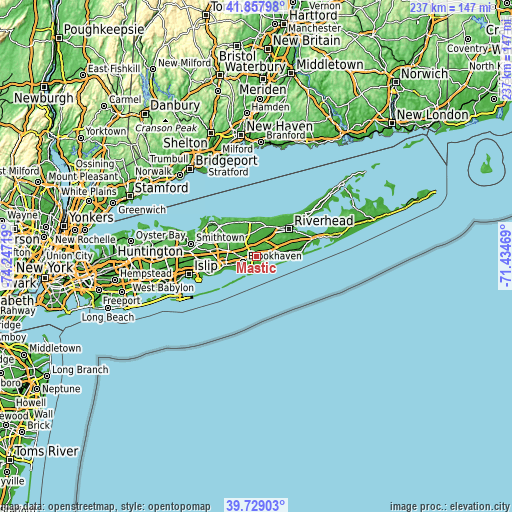 Topographic map of Mastic