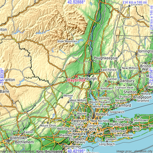 Topographic map of Maybrook