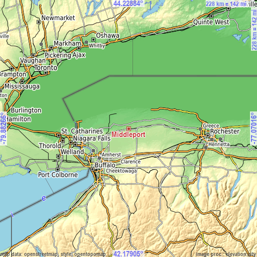 Topographic map of Middleport