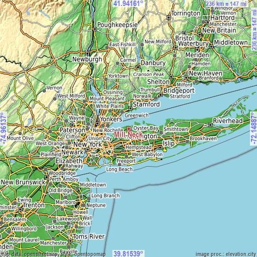 Topographic map of Mill Neck