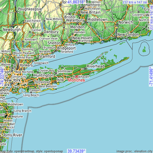 Topographic map of Moriches