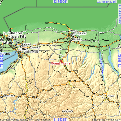 Topographic map of Mount Morris