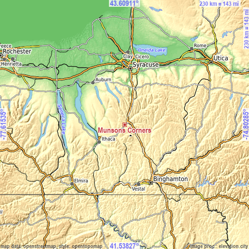Topographic map of Munsons Corners