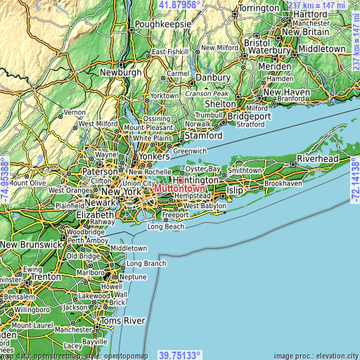 Topographic map of Muttontown